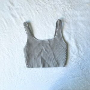Babaton Gray Ribbed Crop Top sculpt knit